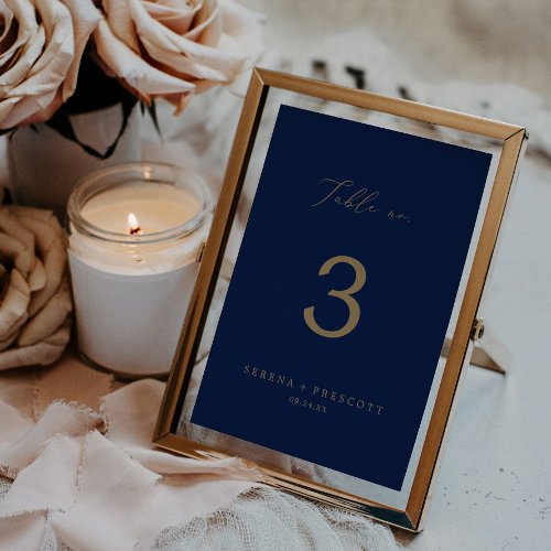 Delicate Gold Calligraphy  Navy Table No Table Number