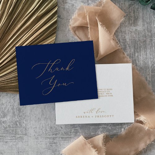 Delicate Gold Calligraphy  Navy Thank You Card