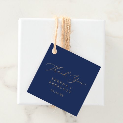 Delicate Gold Calligraphy  Navy Thank You Favor Tags