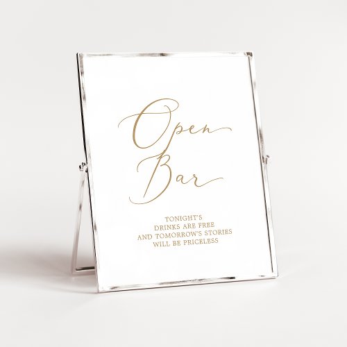 Delicate Gold Calligraphy Open Bar Sign