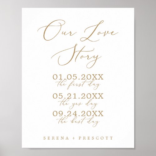 Delicate Gold Calligraphy Our Love Story Wedding Poster