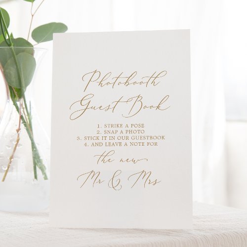 Delicate Gold Calligraphy Photobooth Guest Book Pedestal Sign