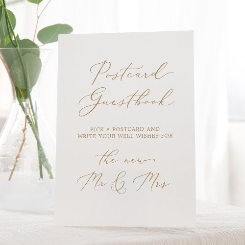 Delicate Gold Calligraphy Postcard Guestbook Pedestal Sign