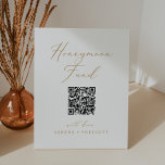 Delicate Gold Calligraphy QR Code Honeymoon Fund Pedestal Sign<br><div class="desc">This delicate gold calligraphy QR code honeymoon fund pedestal sign is perfect for a modern wedding or bridal shower. The romantic minimalist design features lovely and elegant champagne golden yellow typography on a white background with a clean and simple look. Customize your QR code and personalize with your names.</div>