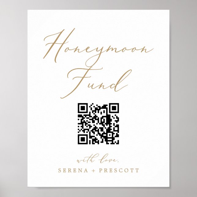 Delicate Gold Calligraphy QR Code Honeymoon Fund Poster (Front)