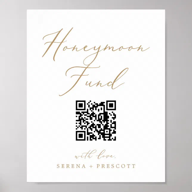 Delicate Gold Calligraphy Qr Code Honeymoon Fund Poster Zazzle