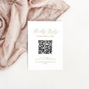 Delicate Gold Calligraphy QR Code Wedding RSVP Enclosure Card