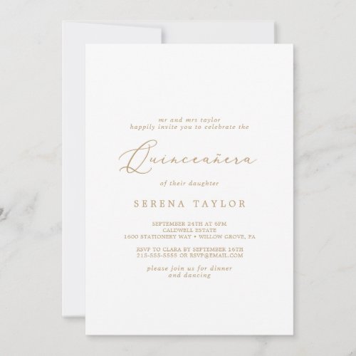 Delicate Gold Calligraphy Quinceaera Invitation