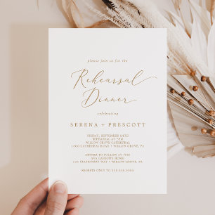 Delicate Gold Calligraphy Rehearsal Dinner Invitation