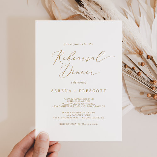 Delicate Gold Calligraphy Rehearsal Dinner