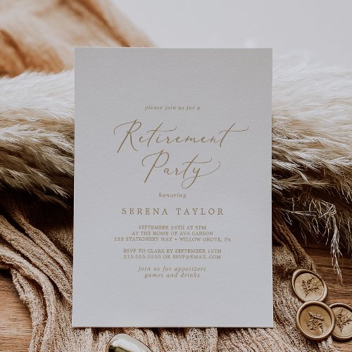 Delicate Gold Calligraphy Retirement Party Invitation