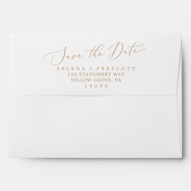 Delicate Gold Calligraphy Save the Date Card Envelope (Back (Top Flap))