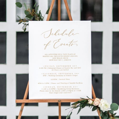 Delicate Gold Calligraphy Schedule of Events Foam Board