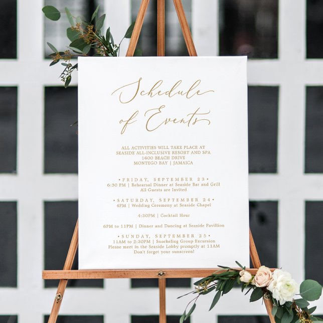 Delicate Gold Calligraphy Schedule of Events Foam Board (Creator Uploaded)