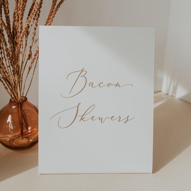 Delicate Gold Calligraphy Simple Bacon Skewers Pedestal Sign (Delicate Gold Calligraphy Simple Bacon Skewers Pedestal Sign)