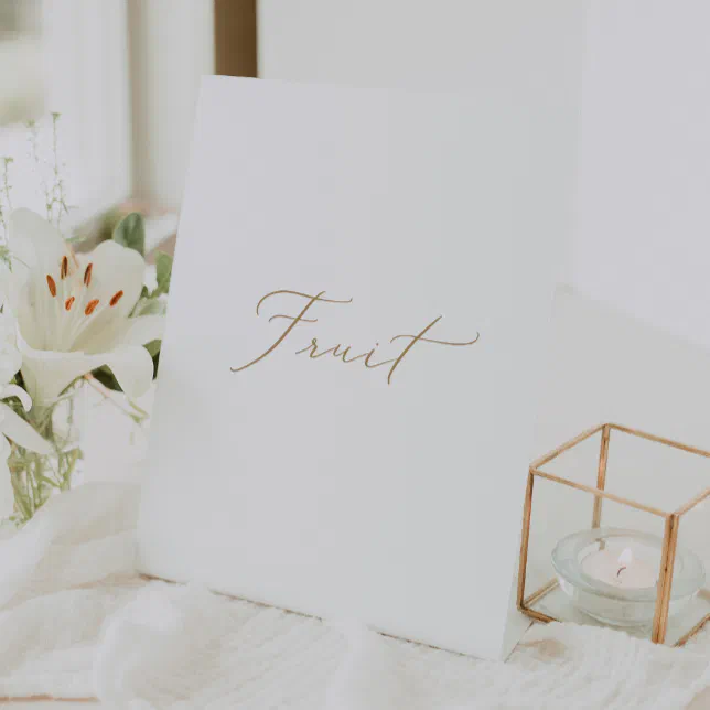 Calligraphy Table Sign Delicate Gold Calligraphy Simple Fruit Table Pedestal Sign | Zazzle