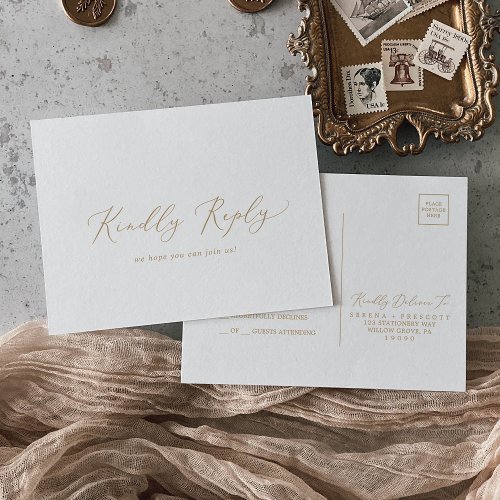 Delicate Gold Calligraphy Simple RSVP Postcard