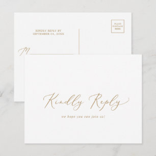 Delicate Gold Calligraphy Song RSVP Postcard