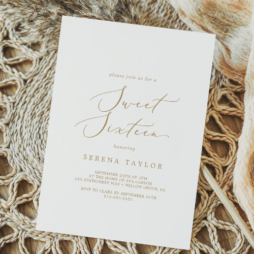 Delicate Gold Calligraphy Sweet Sixteen Birthday