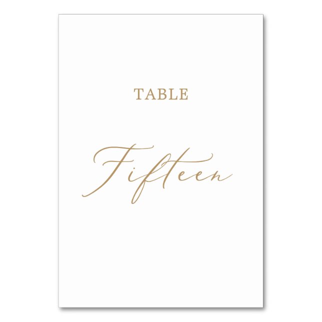 Delicate Gold Calligraphy Table Fifteen Table Number (Front)