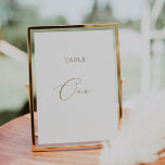 Delicate Gold Calligraphy Table One Table Number<br><div class="desc">This delicate gold calligraphy table one table number is perfect for a modern wedding. The romantic minimalist design features lovely and elegant champagne golden yellow typography on a white background with a clean and simple look. The card prints on the front and back (double-sided). Other table numbers in the collection...</div>