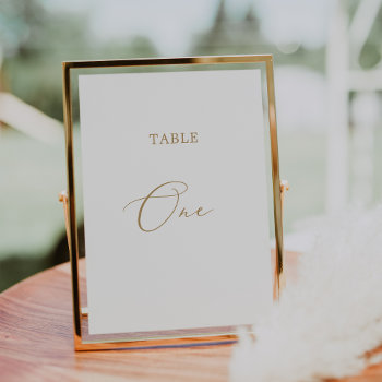 Delicate Gold Calligraphy Table One Table Number by FreshAndYummy at Zazzle