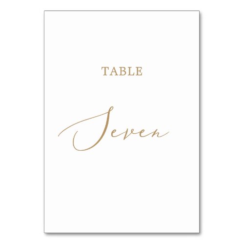 Delicate Gold Calligraphy Table Seven Table Number