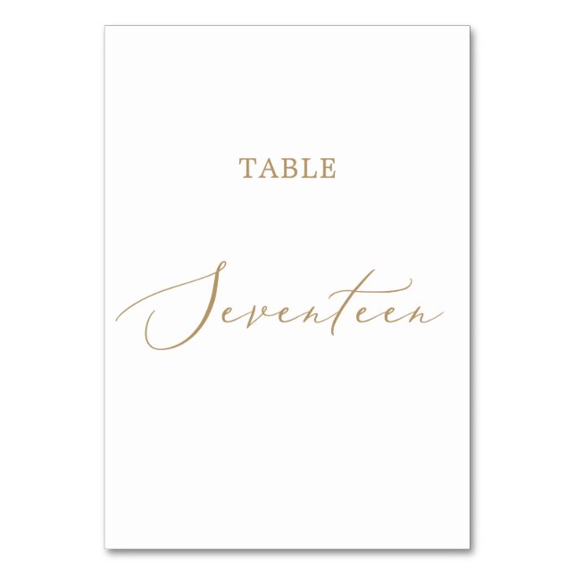 Delicate Gold Calligraphy Table Seventeen Table Number (Front)