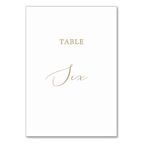 Delicate Gold Calligraphy Table Six Table Number