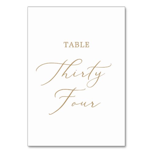 Delicate Gold Calligraphy Table Thirty Four Table Number