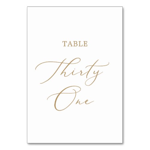 Delicate Gold Calligraphy Table Thirty One Table Number