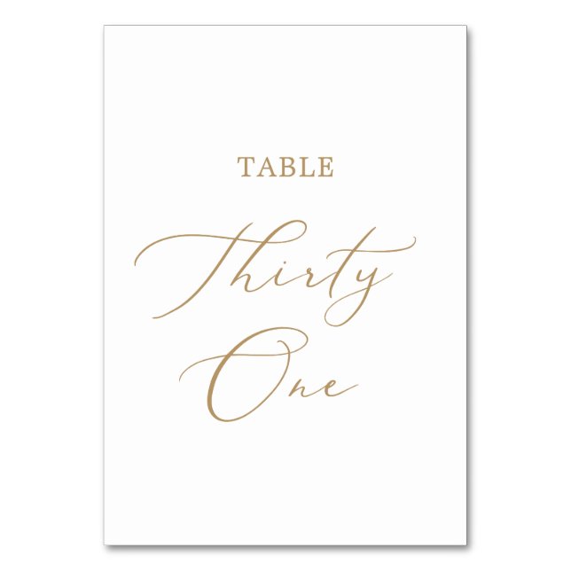 Delicate Gold Calligraphy Table Thirty One Table Number (Front)
