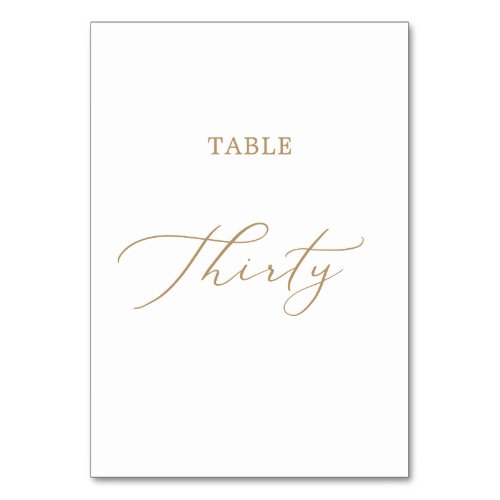 Delicate Gold Calligraphy Table Thirty Table Number