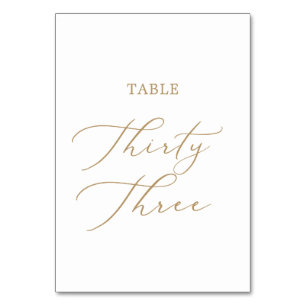 Delicate Gold Calligraphy Table Thirty Three Number