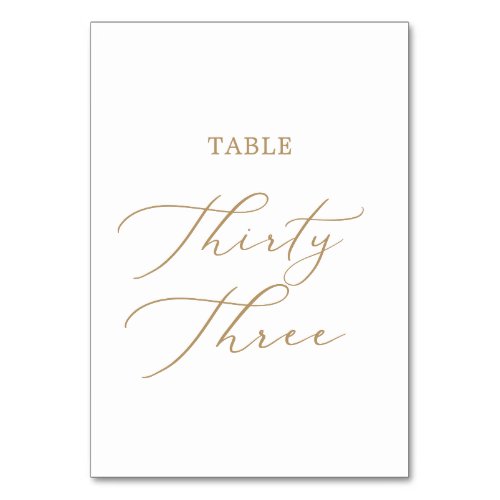 Delicate Gold Calligraphy Table Thirty Three Table Number