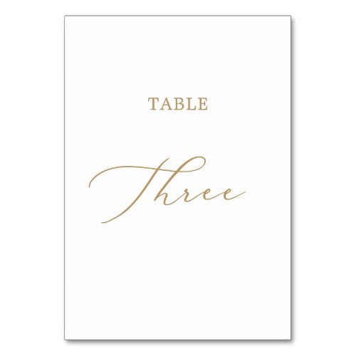 Delicate Gold Calligraphy Table Three Table Number