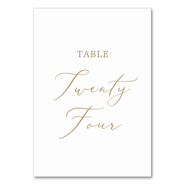 Delicate Gold Calligraphy Table Twenty Four Table Number (Front)