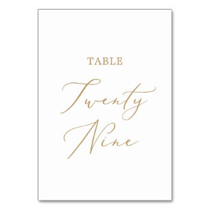 Delicate Gold Calligraphy Table Twenty Nine Number