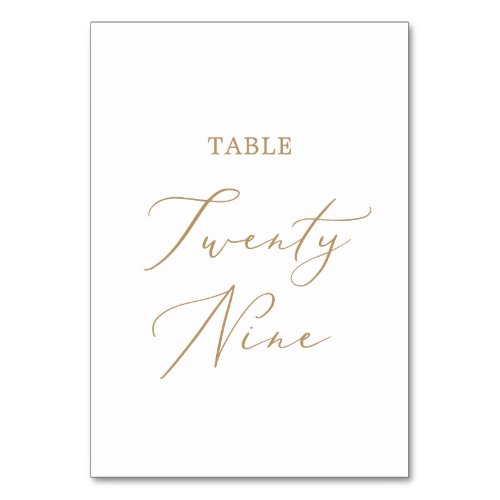 Delicate Gold Calligraphy Table Twenty Nine Table Number