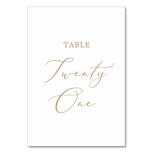 Delicate Gold Calligraphy Table Twenty One Number (Front)