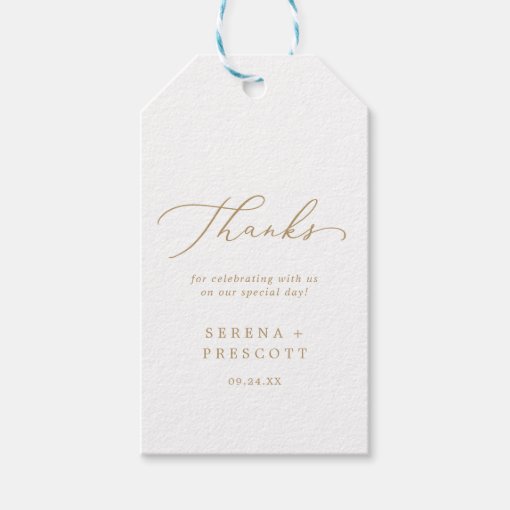 Delicate Gold Calligraphy Thank You Favor Gift Tags | Zazzle