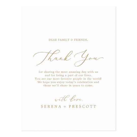 Delicate Gold Calligraphy Thank You Reception Card | Zazzle.com