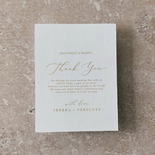 Delicate Gold Calligraphy Thank You Reception Card