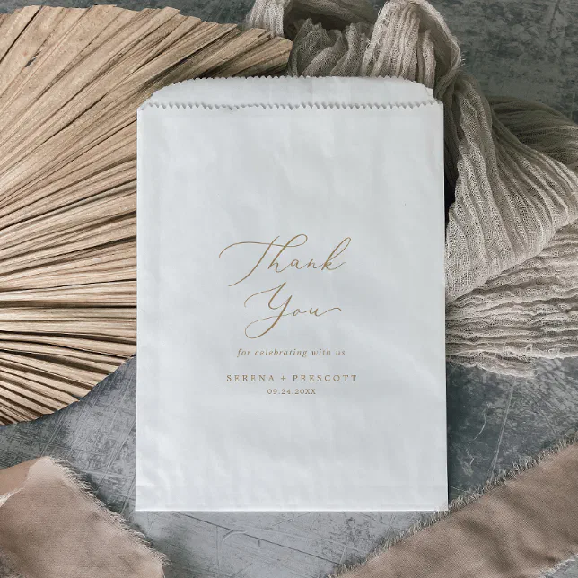 Delicate Gold Calligraphy Thank You Wedding Favor Bag Zazzle