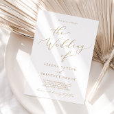 Delicate Gold Calligraphy Formal Monogram Wedding Invitation