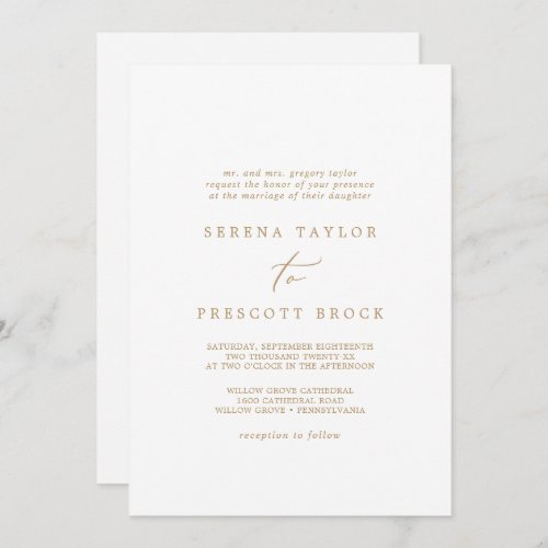 Delicate Gold Calligraphy Traditional Wedding Invitation