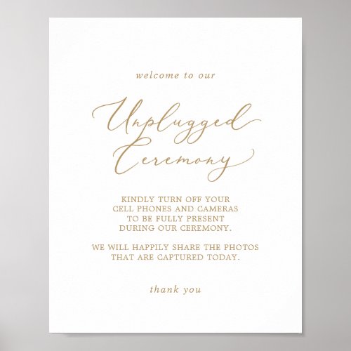 Delicate Gold Calligraphy Unplugged Ceremony Sign