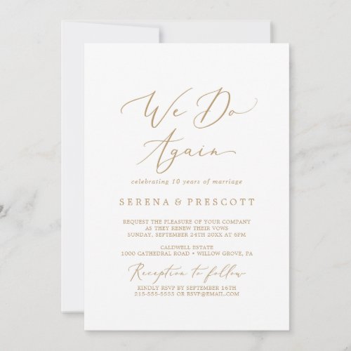 Delicate Gold Calligraphy We Do Again Vow Renewal Invitation