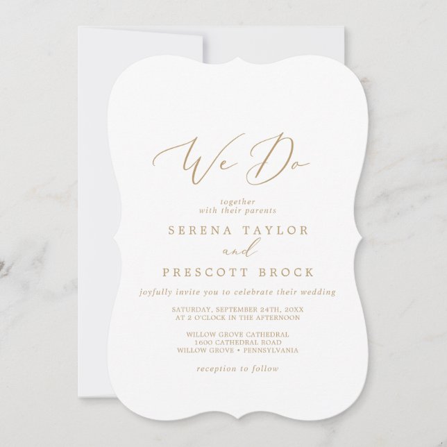 Delicate Gold Calligraphy We Do Wedding Invitation (Front)