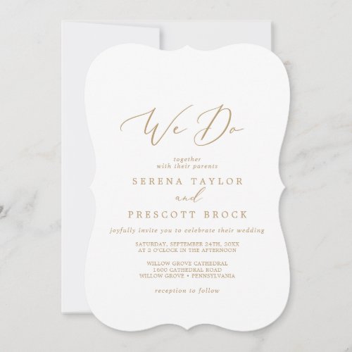 Delicate Gold Calligraphy We Do Wedding Invitation